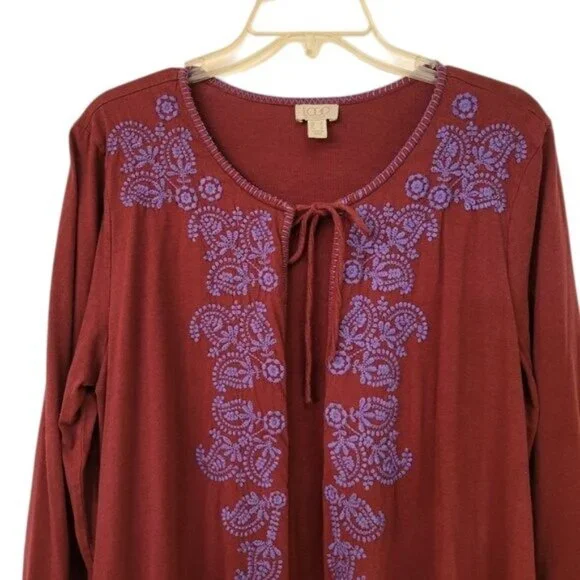 LOGO by Lori Goldstein Jersey Knit Embroidered Open Front Cardigan - Picture 3 of 4